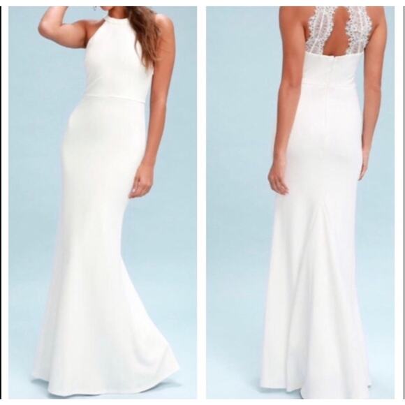 NWT Lulus Joella White Lace Halter Maxi Wedding Formal Bridal Dress Size Medium - Picture 1 of 13